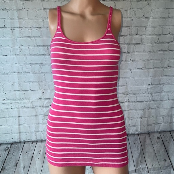 J. Crew Tops - J. Crew Fitted Tee Pink & White Striped Tank top size XS